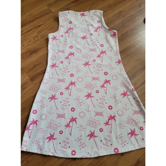 Women's Southeast Salt Sundress/Cover-up Pink and White Tropical Beach Palm Tree - Picture 2 of 6